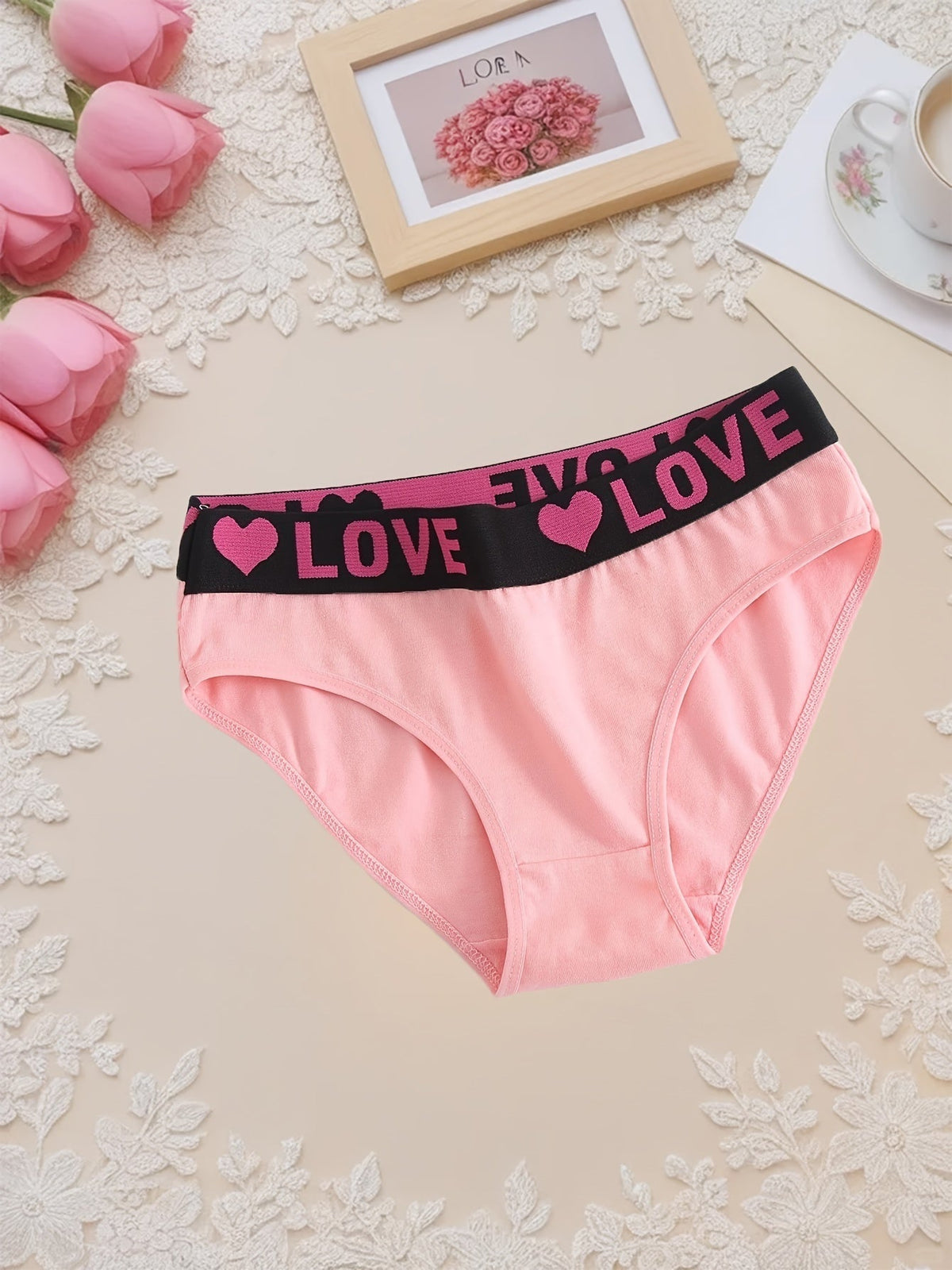 10-Pack Women's Cotton Panties Heart Print Briefs Wide Waistband Breathable Soft Underwear S-5XL Plus Size Ladies Multipack