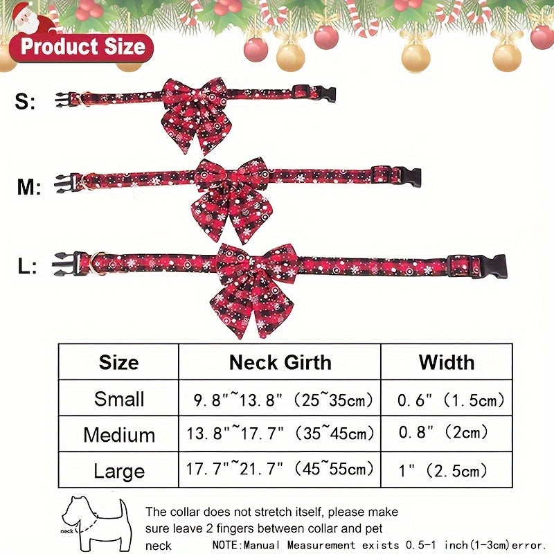 Christmas Dog Collar with Removable Bow Tie – Classic Plaid Red & Green Holiday Pet Collar for Small Medium Large Dogs, Festive Xmas Gift