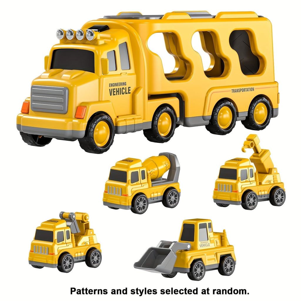 5-in-1 Engineering Vehicle Toy Set for Kids Ages 2+ - Friction-Powered Construction Trucks Including Dump Truck, Excavator & More, Durable Toddler Transport Playset, Birthday & Holiday Gift, Yellow