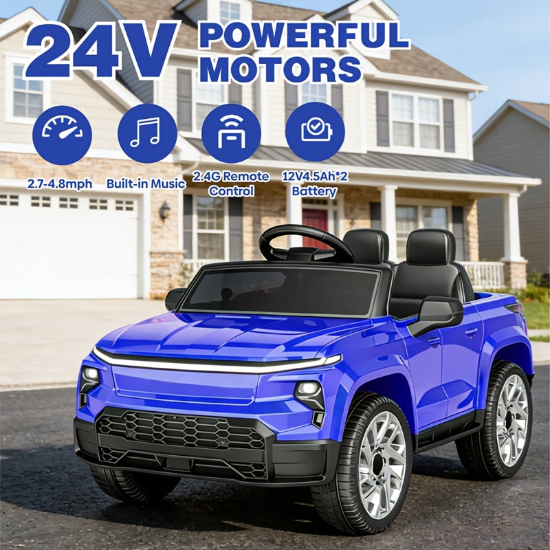 24V Remote Control Electric Ride-On Car for Kids with Soft Start, LED Lights, Music, Seat Belt & Parental Remote – White Black Blue Pink – Perfect Birthday Holiday Gift for Boys & Girls Ages 3-8