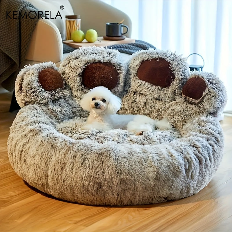Bear Paw Plush Pet Bed with Non-Slip Bottom - Soft Cozy Cat & Dog Bed for Small Pets, Cute Animal-Themed Design, Warm Polyester Fill, Perfect Indoor Pet Sleeping Mat & Home Decor