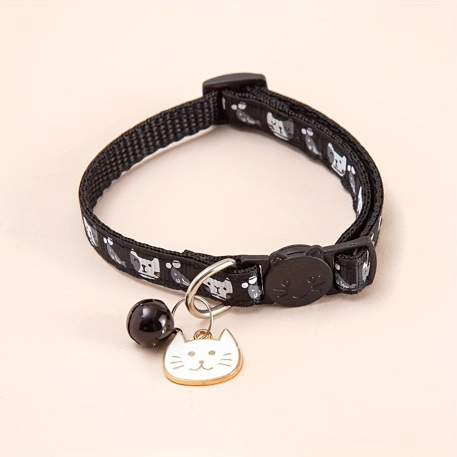 Cat Collar with Cat Face Pendant & Anti-Choke Safety Clasp - Adjustable Breakaway Collar for Cats 7 Colors Red Pink Black Blue Purple Cute Cat Accessory Gift for Cat Lovers
