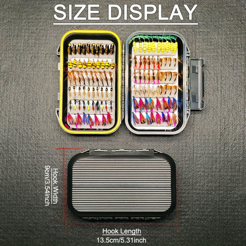 114-Piece Fly Fishing Lures Assortment with Portable Box - 11 Mixed Styles Dry/Wet Flies, Nymphs & Streamers, Size 10 Hooks for Trout, Bass, Salmon, Steelhead & Carp - Freshwater & Saltwater