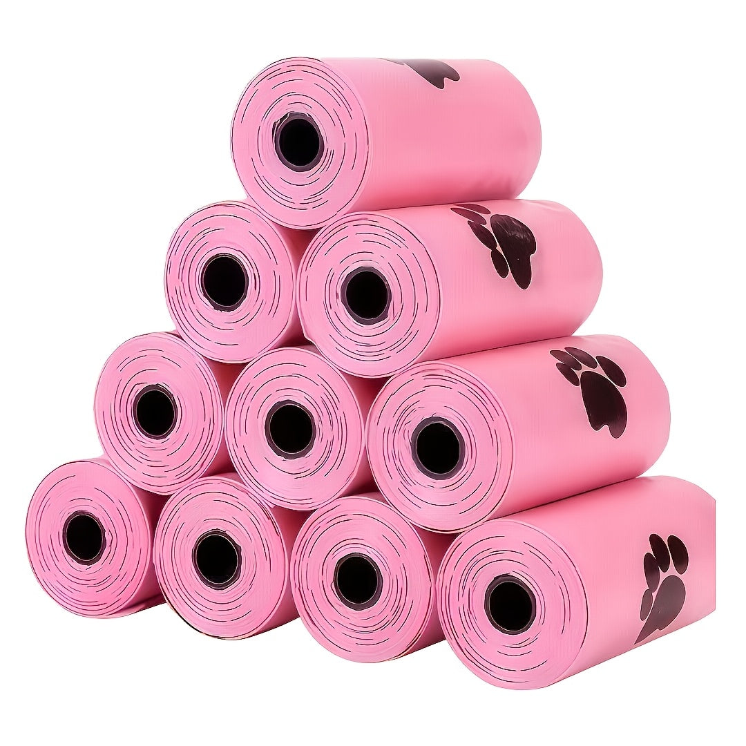 Dog Poop Bags with Paw Print Design – 15 Rolls/225 Count Thickened Leak-Proof Disposable Pet Waste Bags for Dogs & Cats, Easy Tear-Off Rolls, Portable for Walks & Outdoor Cleanup, Pink Cat Paw