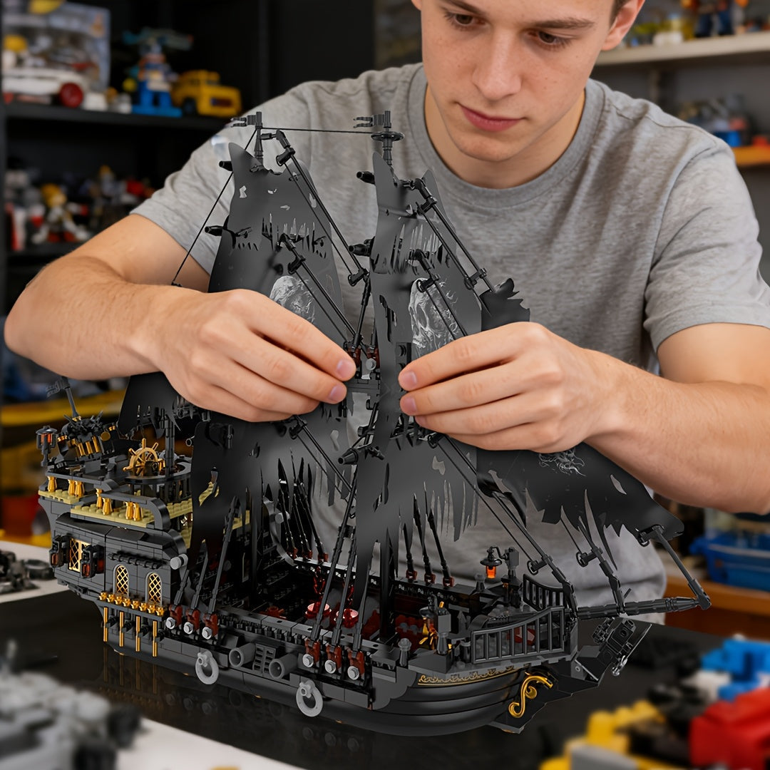 1713 Pcs Pirate Ship Building Toy Set Model Boat Kit Black Ship Home Office Desk Decor Halloween Christmas Gift for Adults Teens 14+ Building Blocks