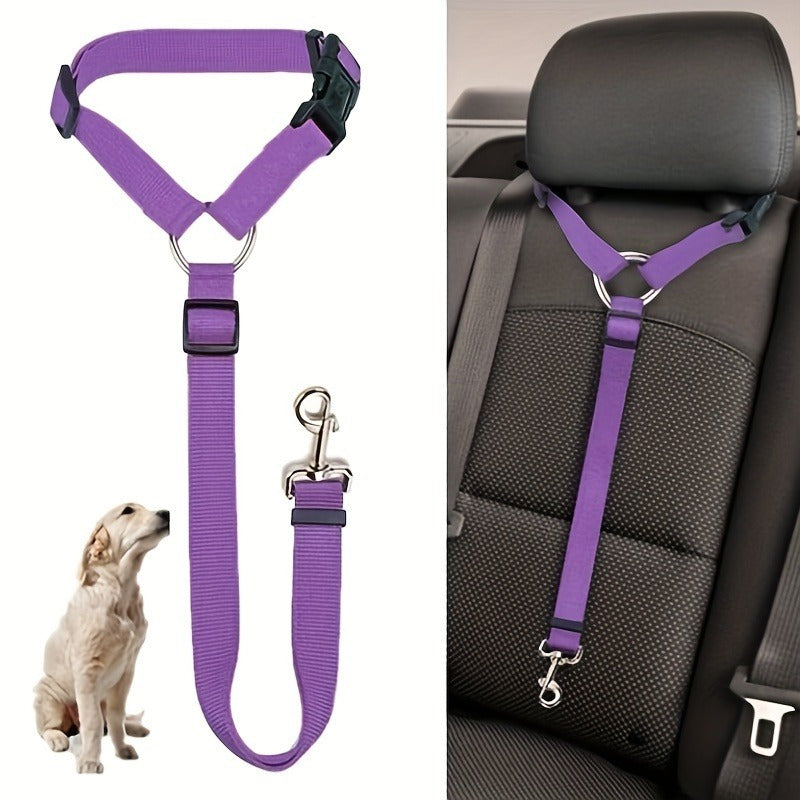 Adjustable Pet Car Seat Belt with 2-in-1 Nylon Leash - Universal Rear Seat Safety Belt for Dogs & Cats, Prevents Distraction & Window Falls During Car Travel, Secure Pet Vehicle Restraint for All Breeds