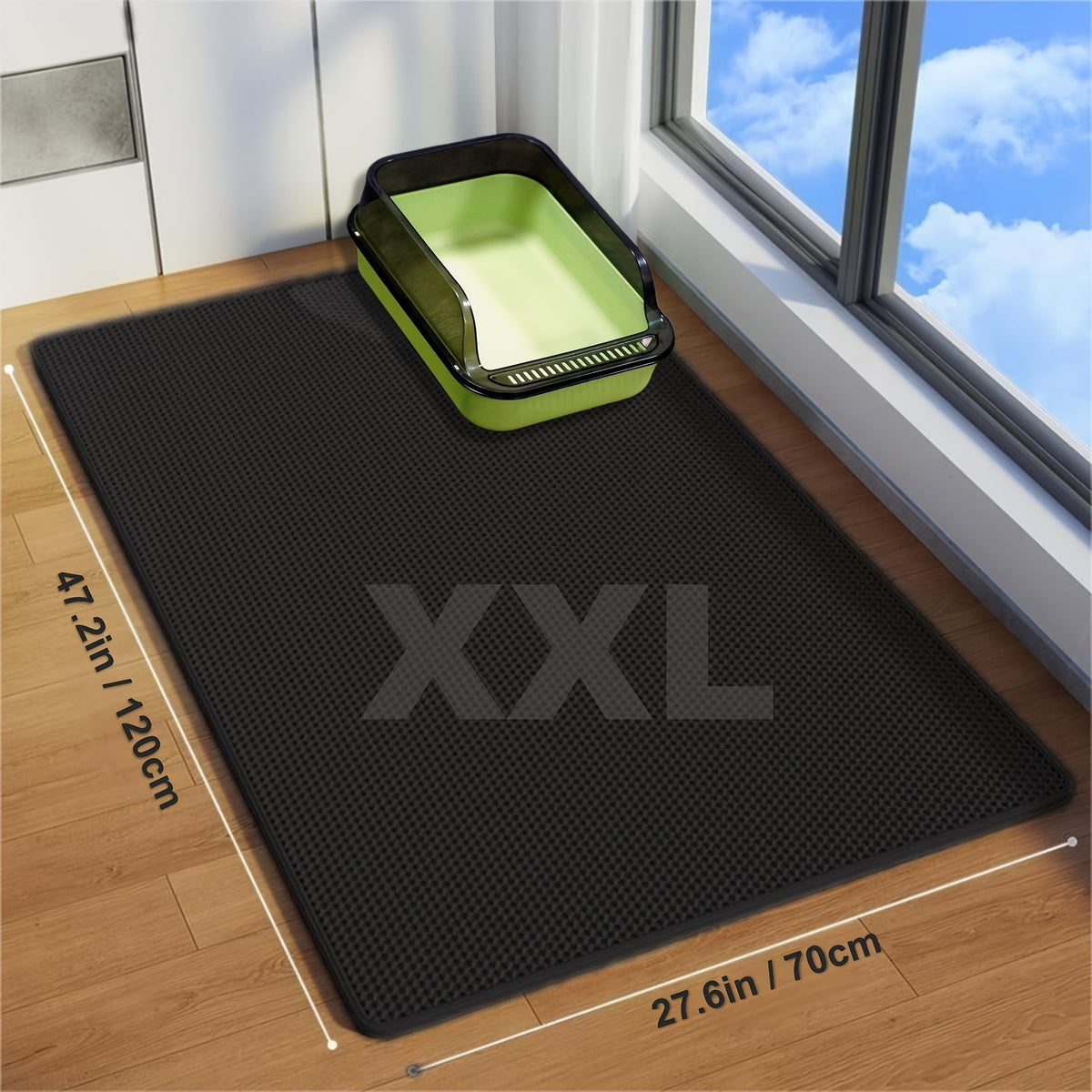 Extra Large Double-Layer Cat Litter Mat – Splash-Proof Leak-Proof EVA Non-Slip Washable Odor-Proof Scatter Control Litter Trapping Mat for Cat Litter Box, Easy to Clean Floor Protector for Cats