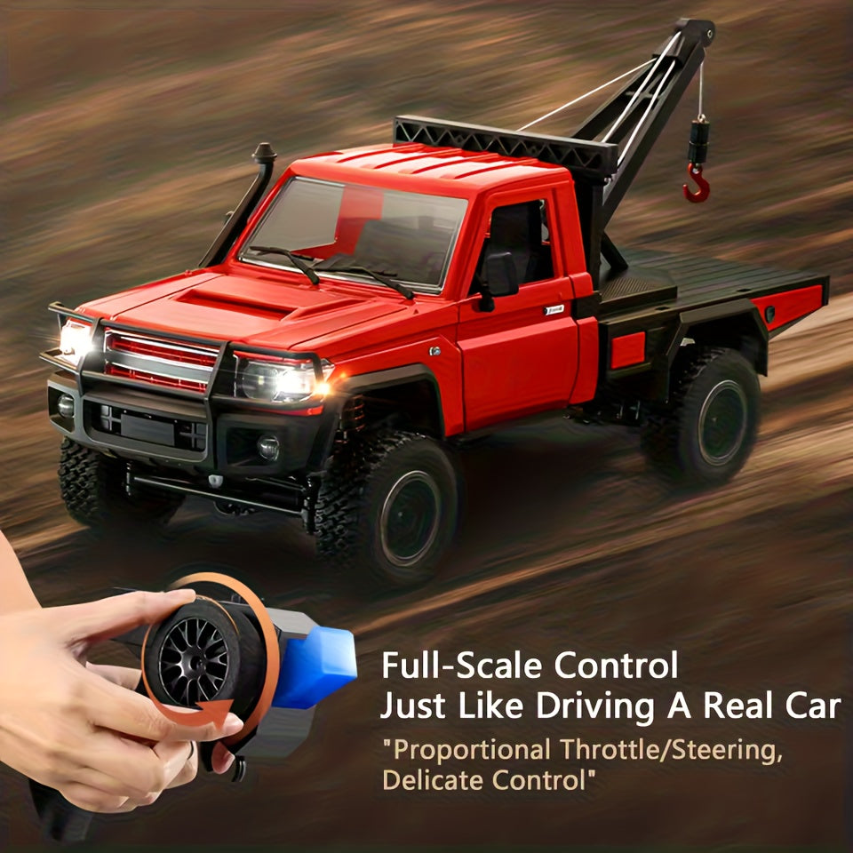 1/12 Scale RC Rock Crawler Pickup Truck 2.4GHz 4WD Off-Road Climbing Car with Functional Crane, Adjustable Hook, Controllable LED Lights, Dual Speed – Ready to Run Remote Control Vehicle Gift for Kids Adults