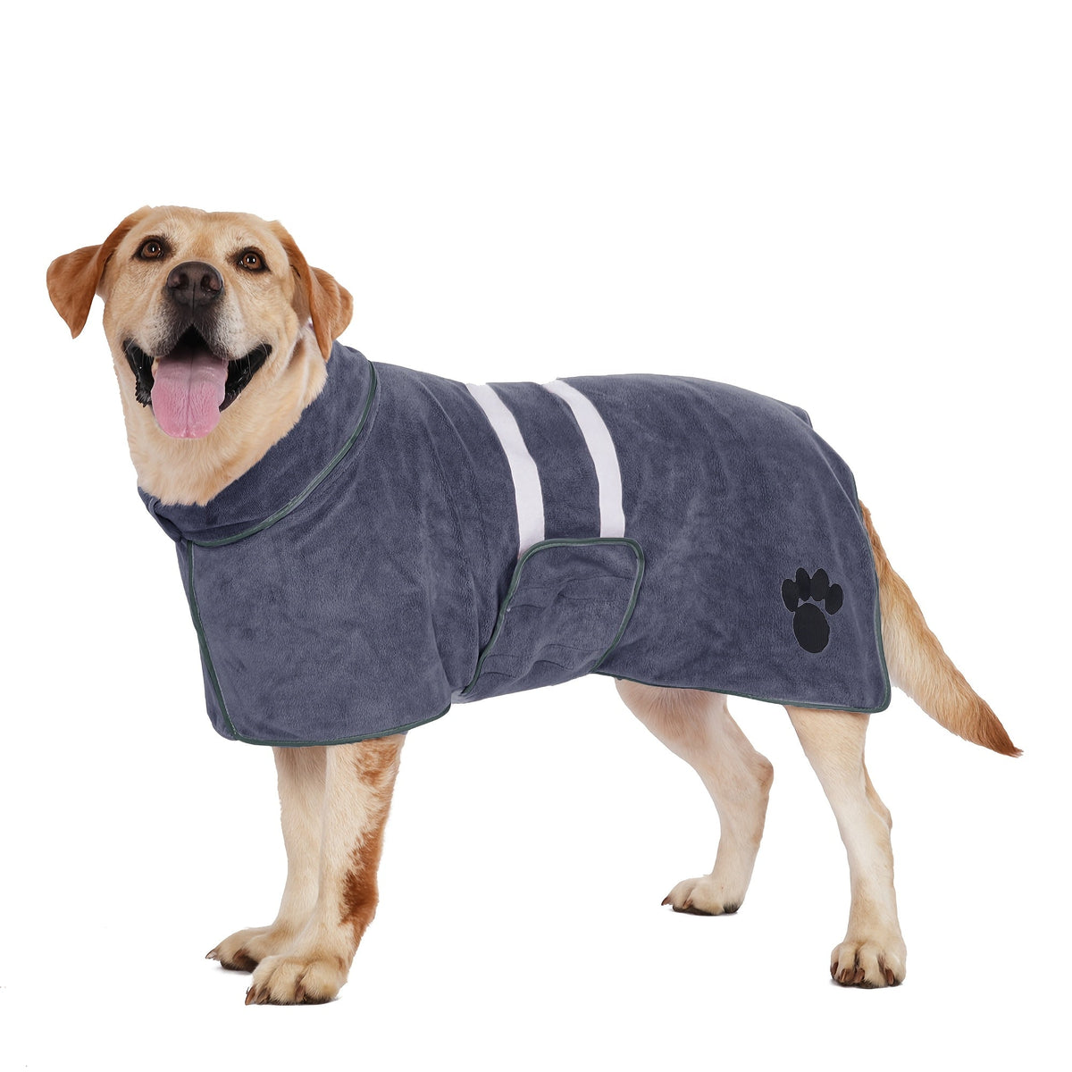 Quick-Drying Dog Bathrobe with Paw Print Embroidery – Super Absorbent Pet Towel Robe with Adjustable Belly Band, Ultra-Soft Microfiber, Sizes XS–3XL, 5 Colors for Dogs After Bath & Grooming