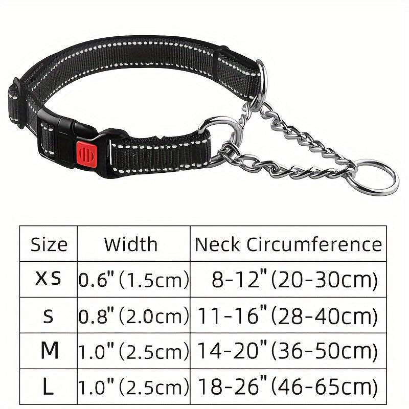 Martingale Dog Collar with Stainless Steel Chain – Heavy-Duty Soft Padded Reflective Training Collar with Quick-Release Buckle for Small, Medium & Large Dogs, 5 Colors