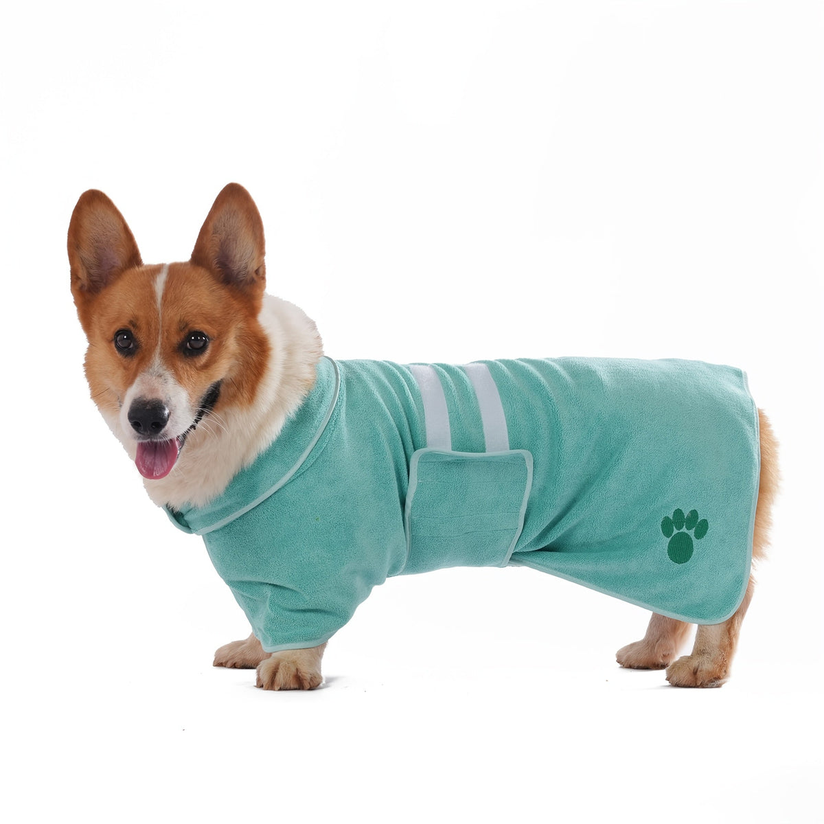 Quick-Dry Pet Bathrobe for Dogs & Cats – Absorbent Microfiber Towel Coat with Embroidered Detail, Hands-Free Drying Robe for Medium & Large Dogs After Bath, Swimming & Rain