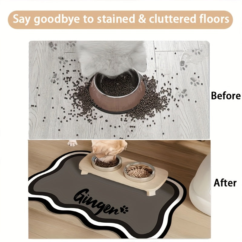 Personalized Pet Feeding Mat - Custom Name Quick-Dry Absorbent Dog & Cat Food Mat, Anti-Splash Paw Print Design Easy-Clean Food Tray Mat, Customizable Pet Gift for Dog Cat Owners