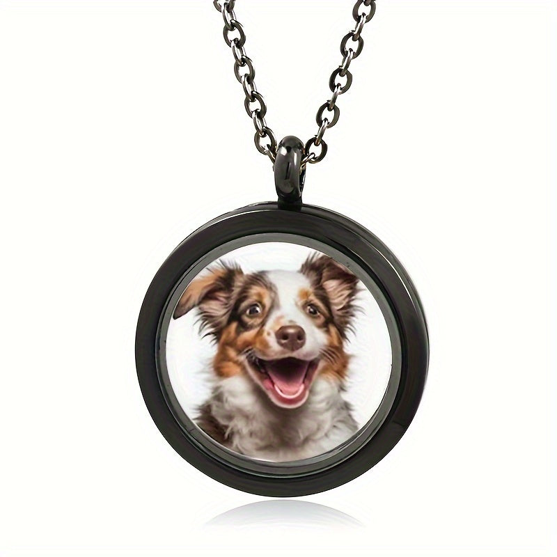 Custom Pet Fur Keepsake Necklace with Photo - Personalized Dog & Cat Hair or Teeth Memorial Storage Pendant, Unique Pet Loss Gift & Personalized Pet Jewelry (Silver, Rose Gold, or Black)