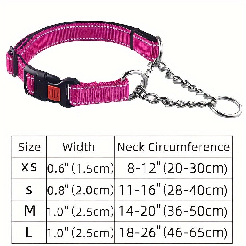 Martingale Dog Collar with Stainless Steel Chain – Heavy-Duty Soft Padded Reflective Training Collar with Quick-Release Buckle for Small, Medium & Large Dogs, 5 Colors