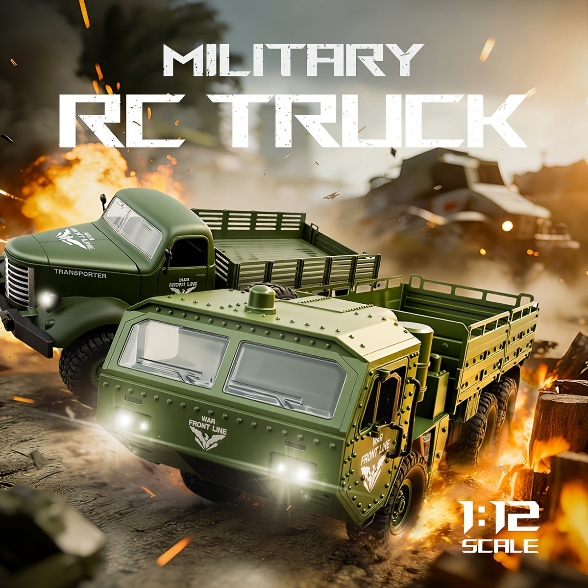 1/12 Scale RC Military Truck 6x6 All-Terrain Crawler with Metal Frame & Dual Differential – Remote Control Heavy Duty Army Truck for Boys, Kids Christmas Gift & Room Decor