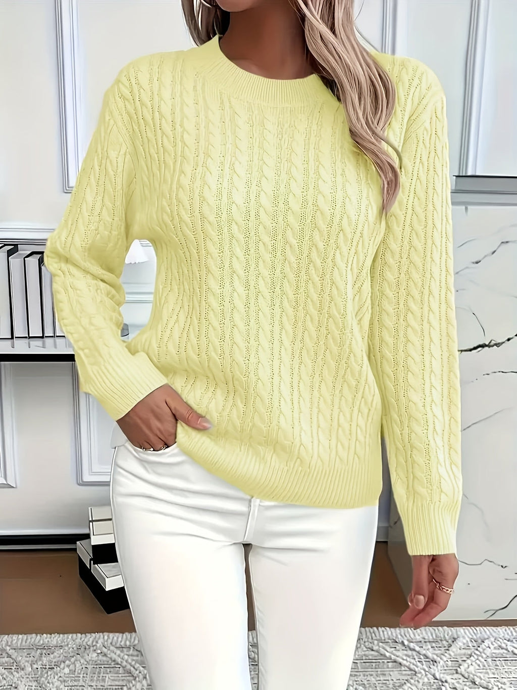 Women's Round Neck Pullover Sweater – Soft Solid Color Knit Top for Casual & Formal Wear, All-Season Layering Essential, Sky Blue, Sizes XS-XXL