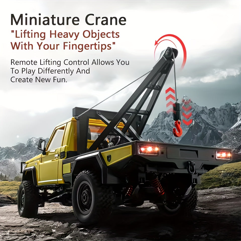 1/12 Scale RC Rock Crawler Pickup Truck 2.4GHz 4WD Off-Road Climbing Car with Functional Crane, Adjustable Hook, Controllable LED Lights, Dual Speed – Ready to Run Remote Control Vehicle Gift for Kids Adults