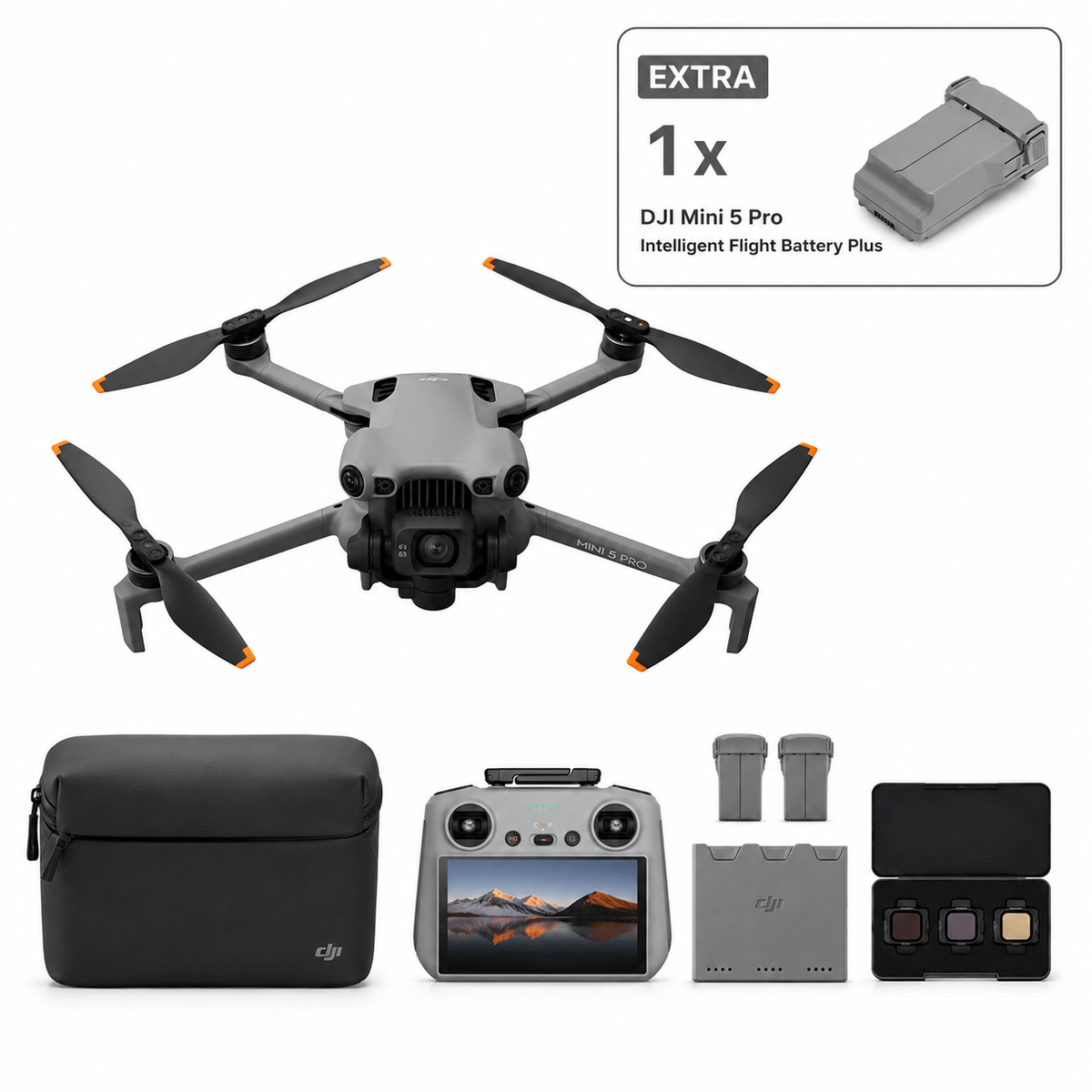DJI Mini 5 Pro Fly More Combo Plus with DJI RC 2 - 1-Inch CMOS 4K/60fps Camera Drone, ActiveTrack 360°, 3-Way Obstacle Sensing, 47-Min Flight Time, 12km Transmission, Under 249g, Extra Battery Included