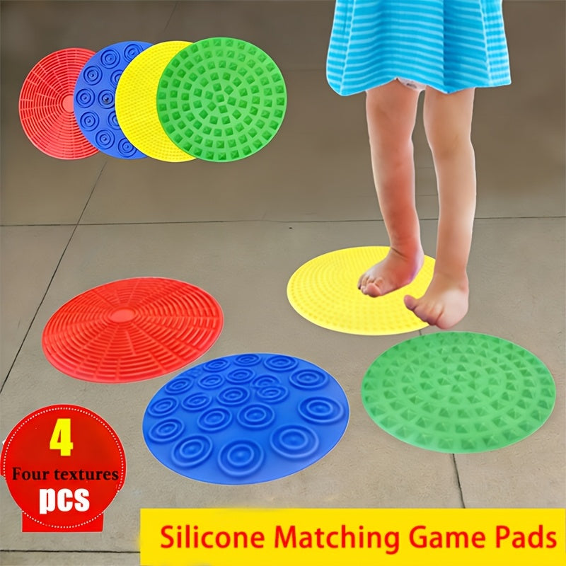 4pcs Sensory Textured Silicone Pads 7-Inch Colored Silicone Matching Game Mats Multi-Sensory Hand Foot Touch Floor Mats for Kids Sensory Play Therapy Autism OT Tools Lightweight Portable Home Travel