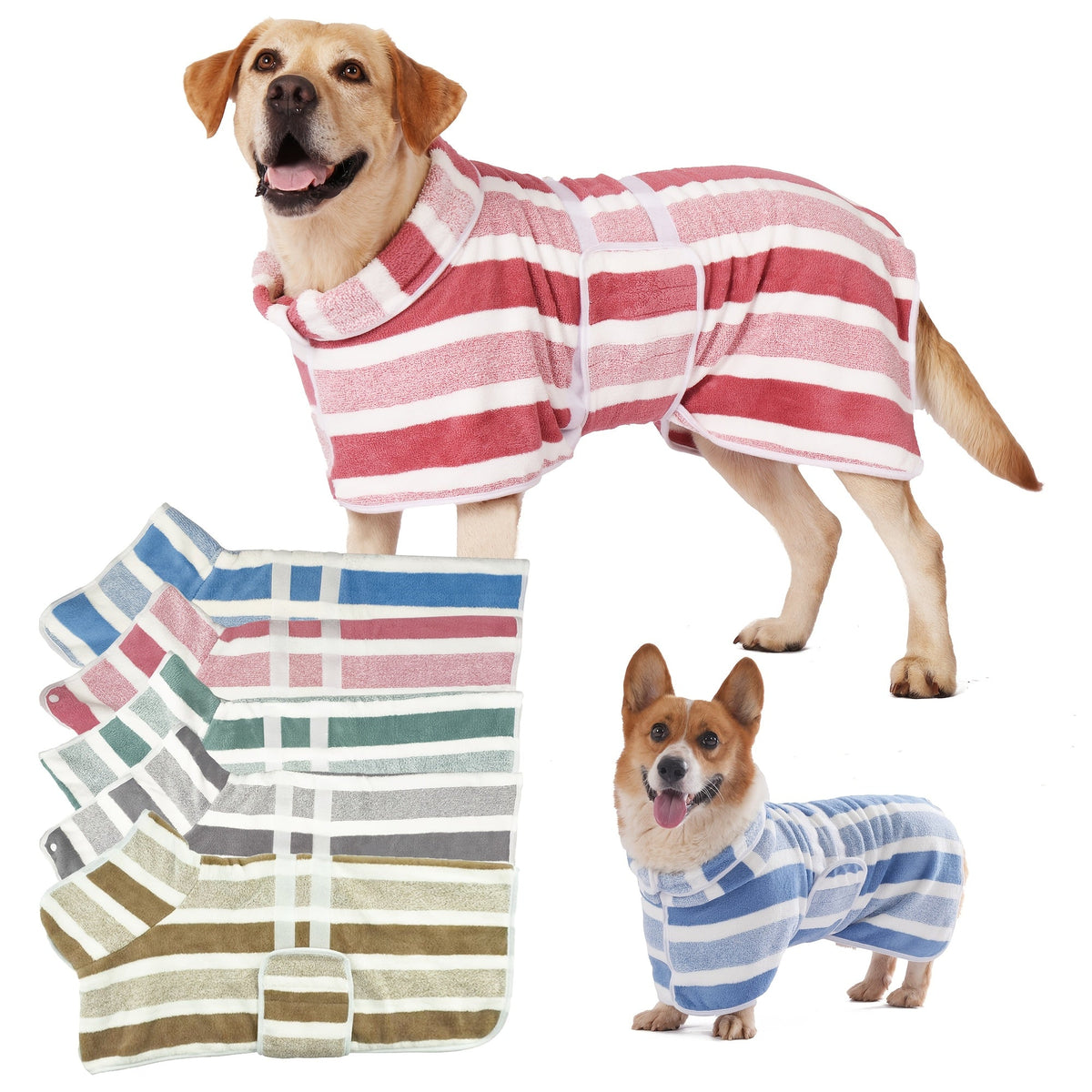 Quick-Dry Dog Bath Robe Towel Wrap for Small Medium Large Dogs Adjustable Snap Closure All-Season Post-Bath Drying Gown Machine Washable Pet Bathrobe