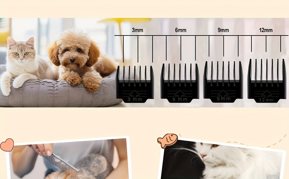 Rechargeable Cordless Pet Grooming Clippers with LED Display - Professional Wireless Dog Hair Trimmer, Detachable Blades, 4 Comb Guides, Low Noise 36V USB Charging, for Dogs Cats Small Animals