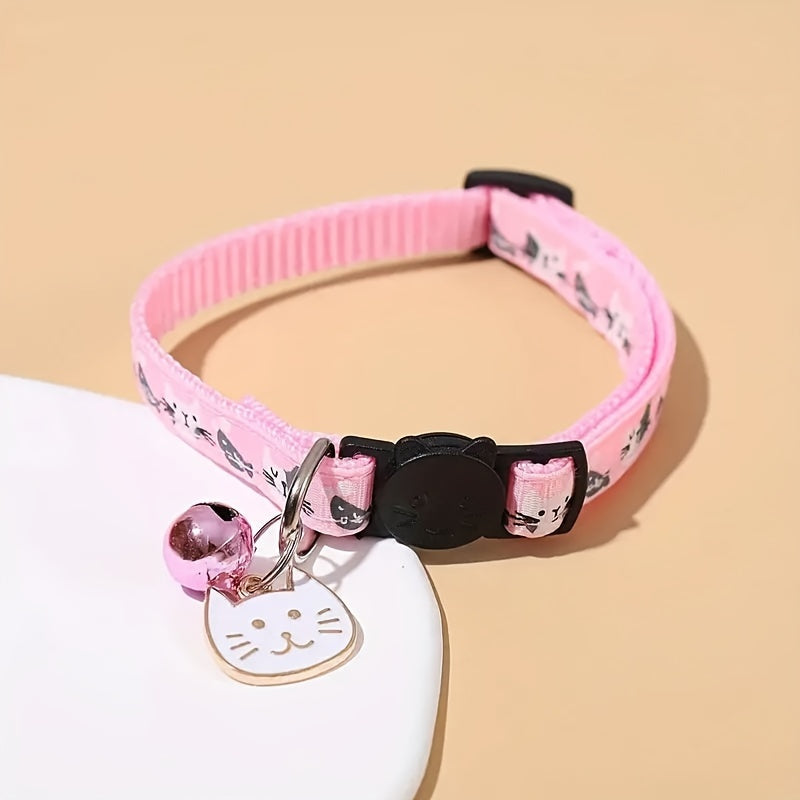 Cat Collar with Cat Face Pendant & Anti-Choke Safety Clasp - Adjustable Breakaway Collar for Cats 7 Colors Red Pink Black Blue Purple Cute Cat Accessory Gift for Cat Lovers