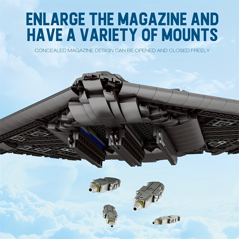 1977pcs B-2 Spirit Stealth Bomber Building Block Set - Military Aircraft Model Bricks Kit, Creative Home Decor Display Piece | STEM Gift for Adults Teens Boys Birthday Holiday