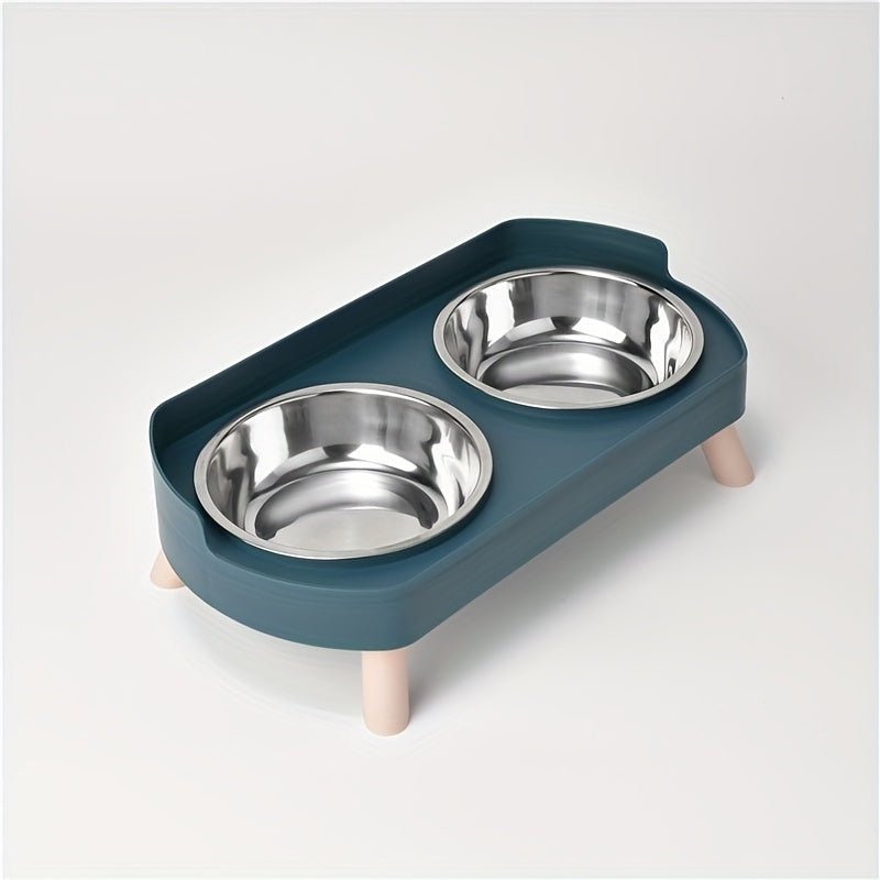 2-in-1 Cat Feeder and Water Dispenser with Stainless Steel Dual Bowl - Non-Slip Easy-Clean Pet Food & Water Station with Cute Cat Design, Healthy Hydration & Feeding Set for Cats & Small Dogs, Multiple Color Options