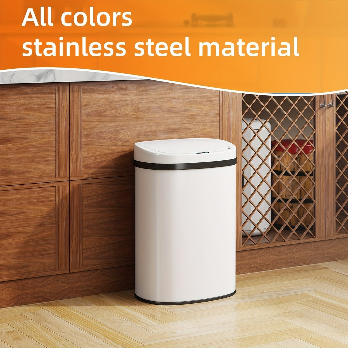 13 Gallon Touchless Trash Can 50L Automatic Motion Sensor Lid | Stainless Steel & Plastic Kitchen Waste Bin | Soft Close Hands-Free Garbage Can | Kitchen Office Bedroom | Black White Red Pink