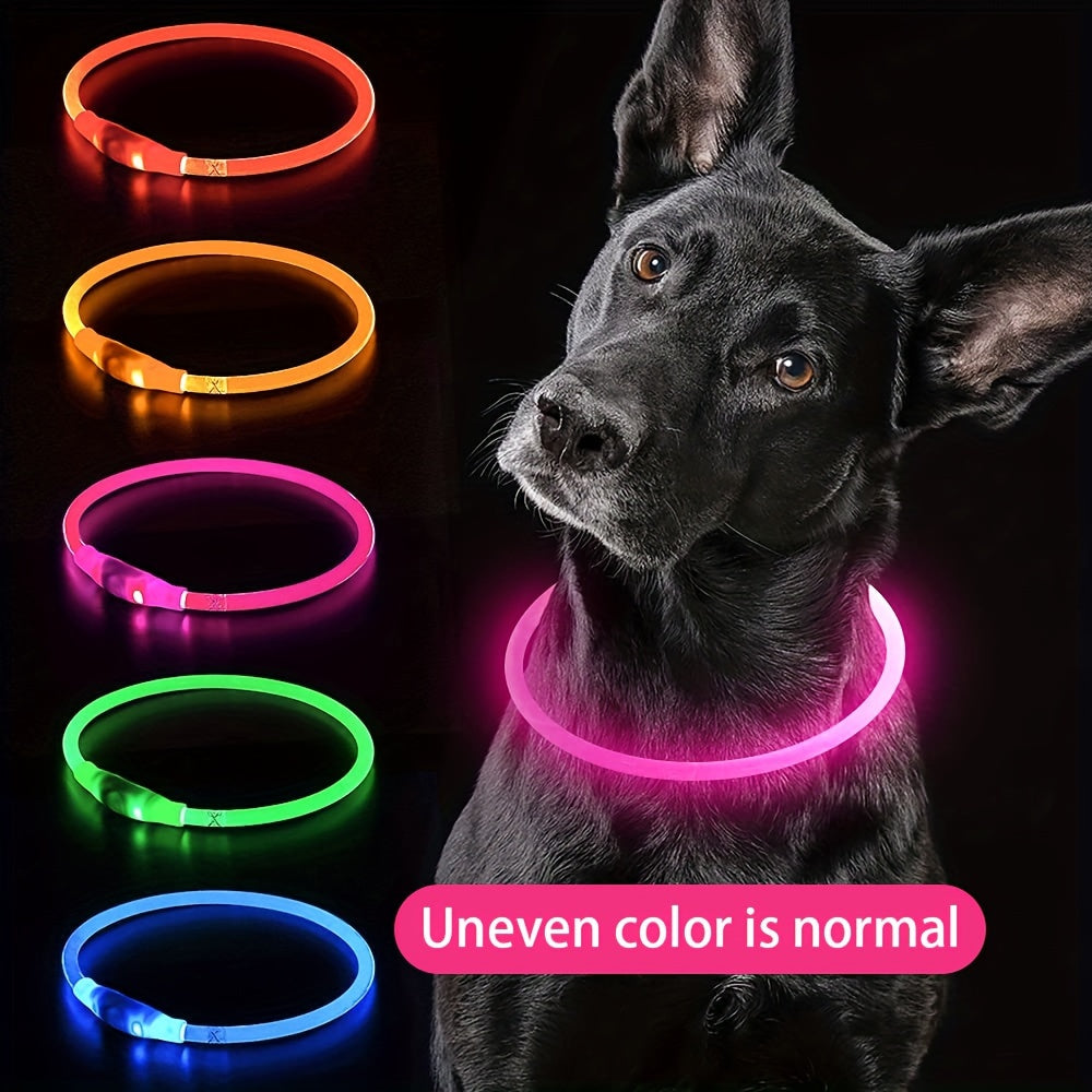 LED Dog Collar USB Rechargeable Glow in the Dark Light Up Dog Collar for Nighttime Walking Safety Collar for Small Medium Large Dogs – Waterproof Luminous PVC Night Glow Pet Collar with USB Charging