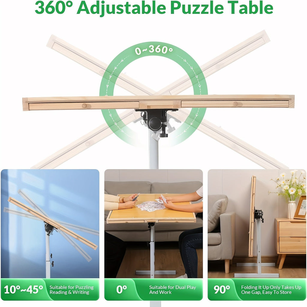 Adjustable Puzzle Table for 1500-Piece Puzzles – Tilt & Height Adjustable Solid Wood Puzzle Board with Storage Drawer – Portable Adult Puzzle Station – Ideal Birthday & Holiday Gift