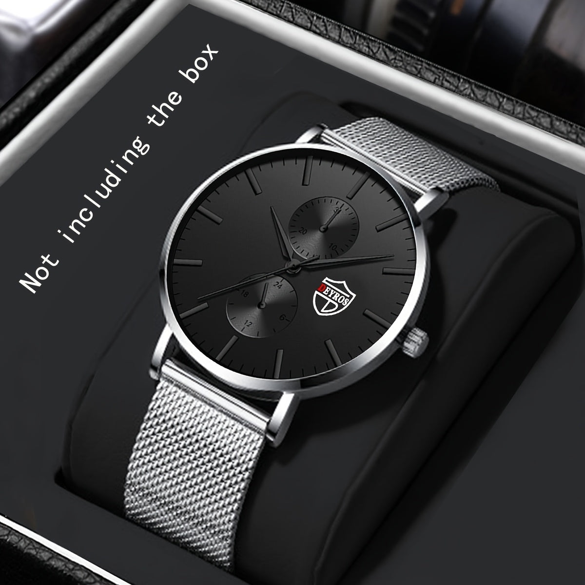 Men's Classic Quartz Watch with Stainless Steel Mesh Band – Black Dial Analog Digital Display, Date Day Stopwatch Chronograph, Scratch-Resistant Glass, Elegant Minimalist Dress Watch for Everyday Formal Wear, 5 Colors