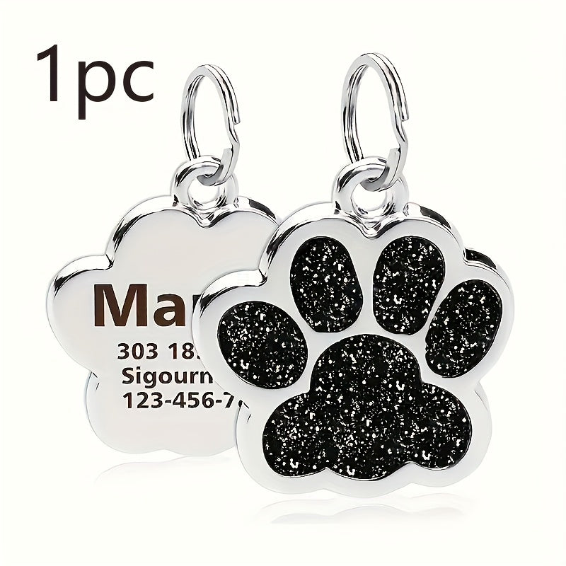 Custom Laser Engraved Dog Tag - Personalized Pet ID Plate with Cat Paw Design, Durable Fade-Resistant ID Tag for Dogs & Cats, 7 Color Options (Silver, Black, Purple, Pink, Red, Blue, Lake Blue)