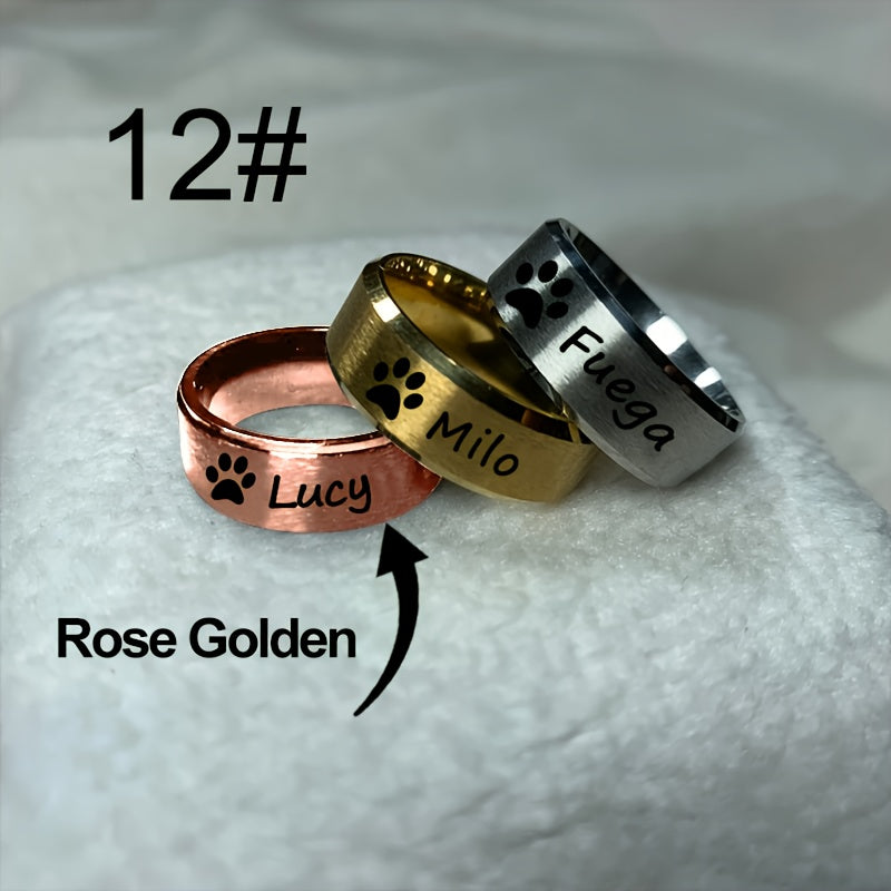 Custom Engraved Pet Memorial Ring 8mm – Personalized Name & Message Stainless Steel Ring for Dog & Cat Lovers, Unisex Keepsake Gift for Birthday Anniversary Christmas, Silver & Rose Gold