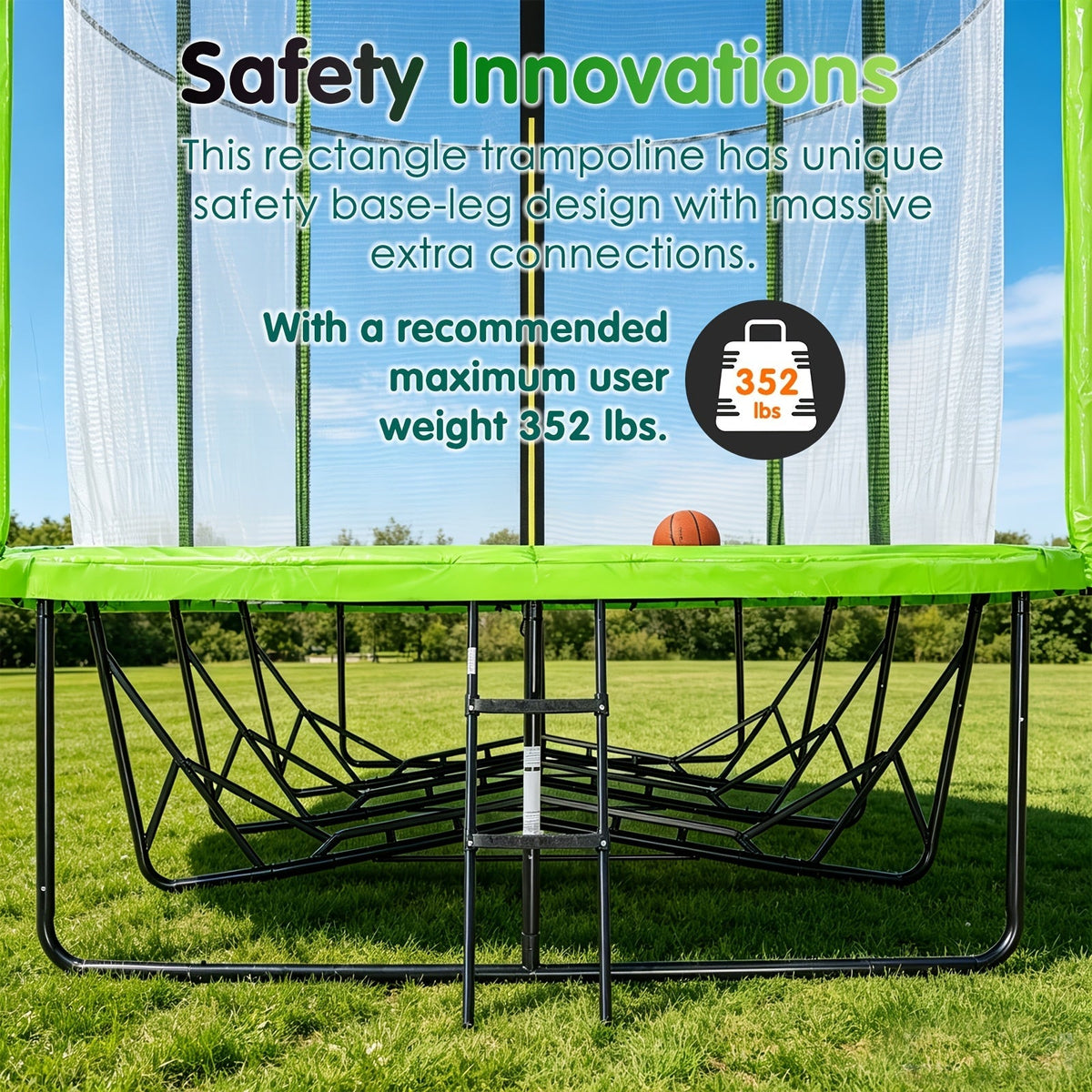 10 x 17 FT Rectangular Trampoline with Enclosure Net – ASTM F2225 Certified, 352 lb Capacity, Reinforced Welded Base, Superior Bounce for Family Gymnastics & Athletic Training
