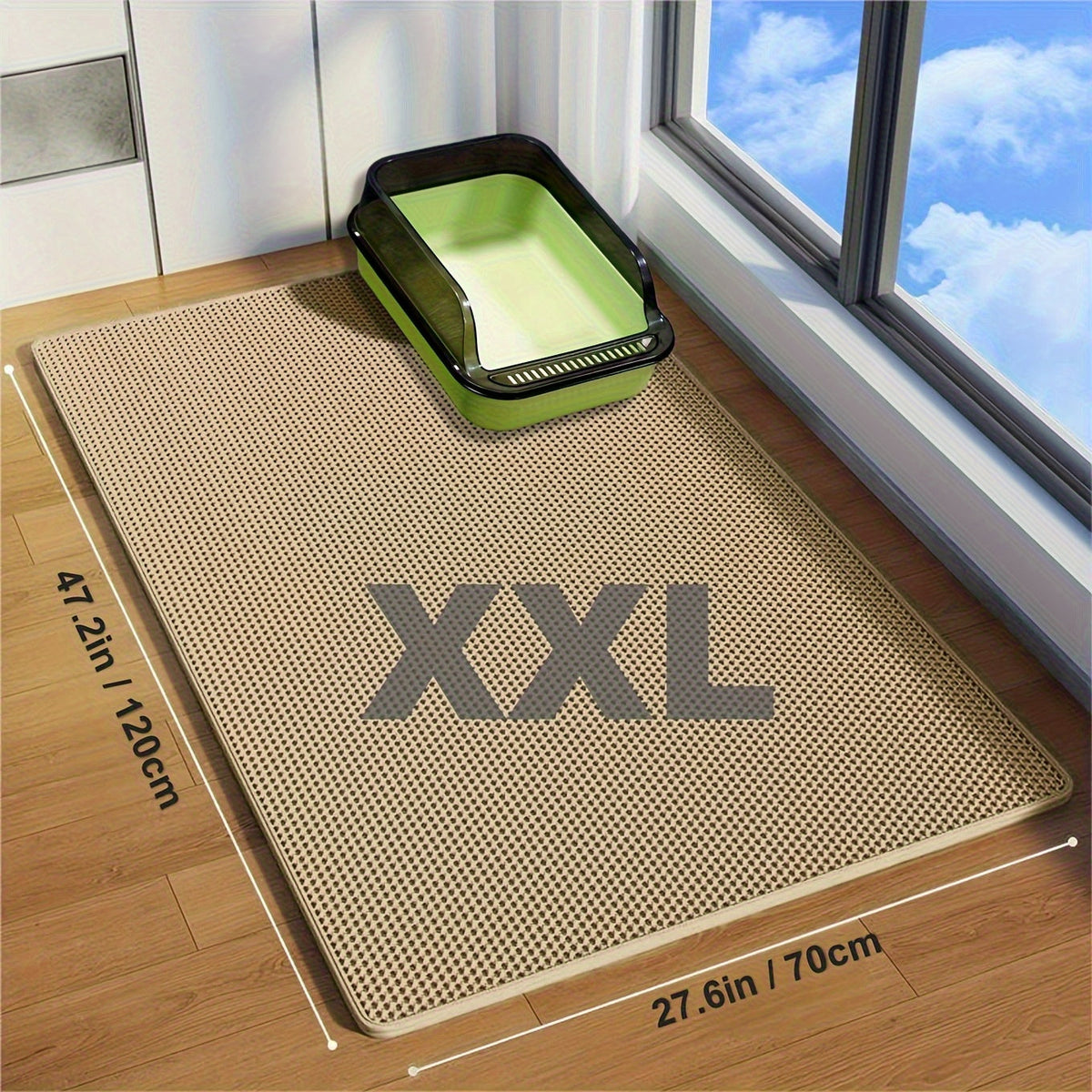 Extra Large Double-Layer Cat Litter Mat – Splash-Proof Leak-Proof EVA Non-Slip Washable Odor-Proof Scatter Control Litter Trapping Mat for Cat Litter Box, Easy to Clean Floor Protector for Cats