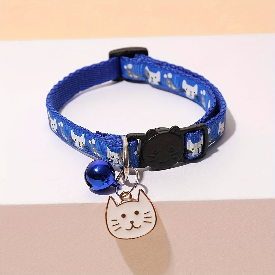 Cat Collar with Cat Face Pendant & Anti-Choke Safety Clasp - Adjustable Breakaway Collar for Cats 7 Colors Red Pink Black Blue Purple Cute Cat Accessory Gift for Cat Lovers
