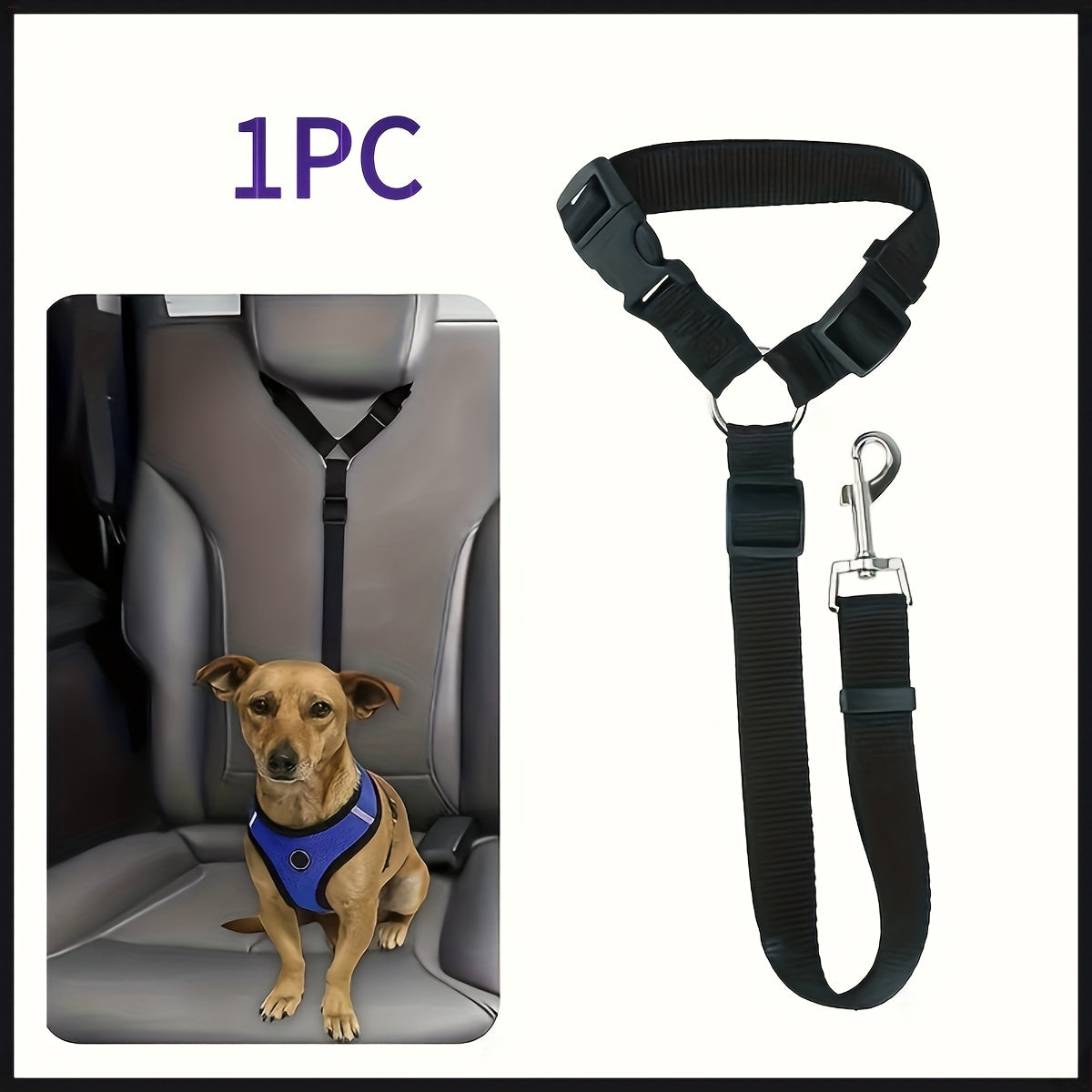 2-in-1 Pet Car Safety Harness & Adjustable Leash for Dogs – Anti-Collision Safe Driving Seatbelt, Durable Nylon, Small to Medium Dogs – Road Trip Travel Car Seat Guardian, 4 Colors