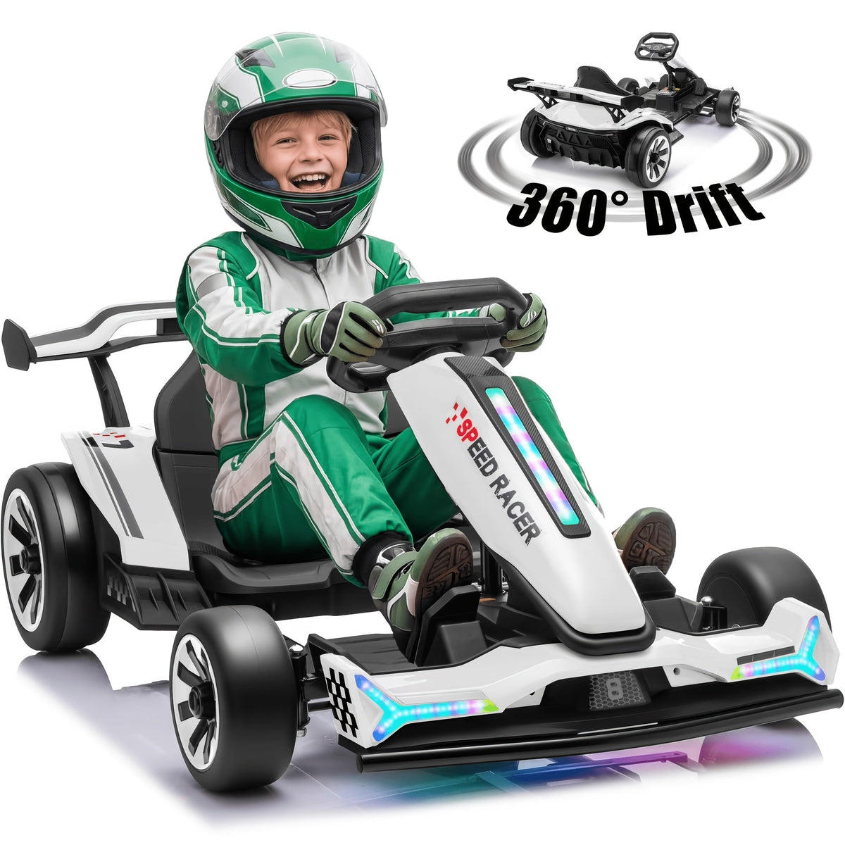 24V Electric Kids Go-Kart Drift Cart 360 Degree Drift Mode High Speed Racing with Soft Start Music Safety Belt Metal Frame Dual Brake for Boys Girls Ages 6 and Up Birthday Christmas Gift Black White Red Orange Silver