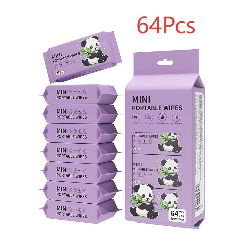 Mini Portable Wet Wipes 64 Packs - Alcohol-Free Disposable Wipes for Face, Hands & Pet Cleaning, Travel-Friendly Individual Packets for Cats Dogs and On-the-Go Use