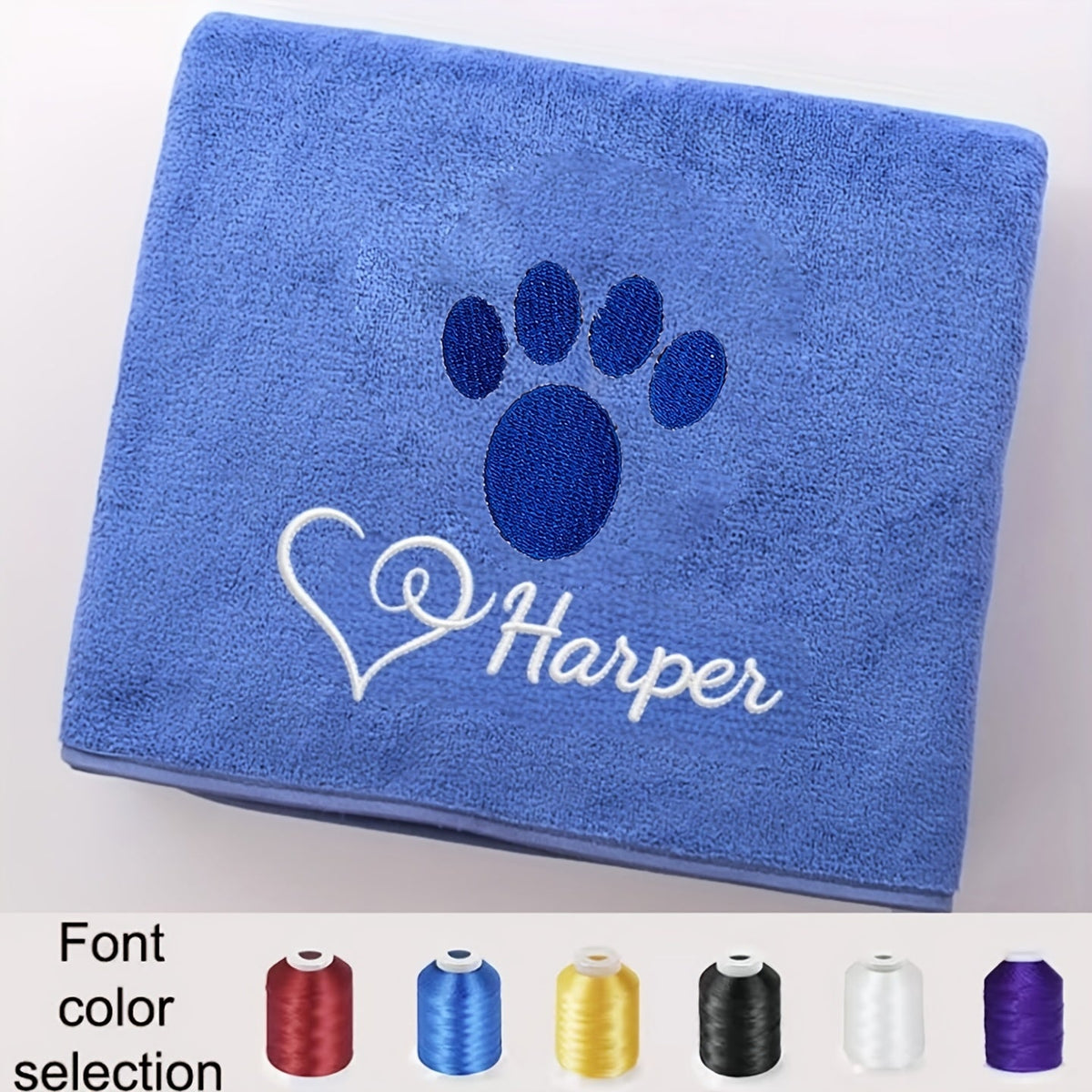 Personalized Pet Towel Custom Name Paw Print Embroidery Super Absorbent Bath Towel for Dogs Cats Puppies Kittens Bathing Swimming Grooming Gift Brown Purple Blue