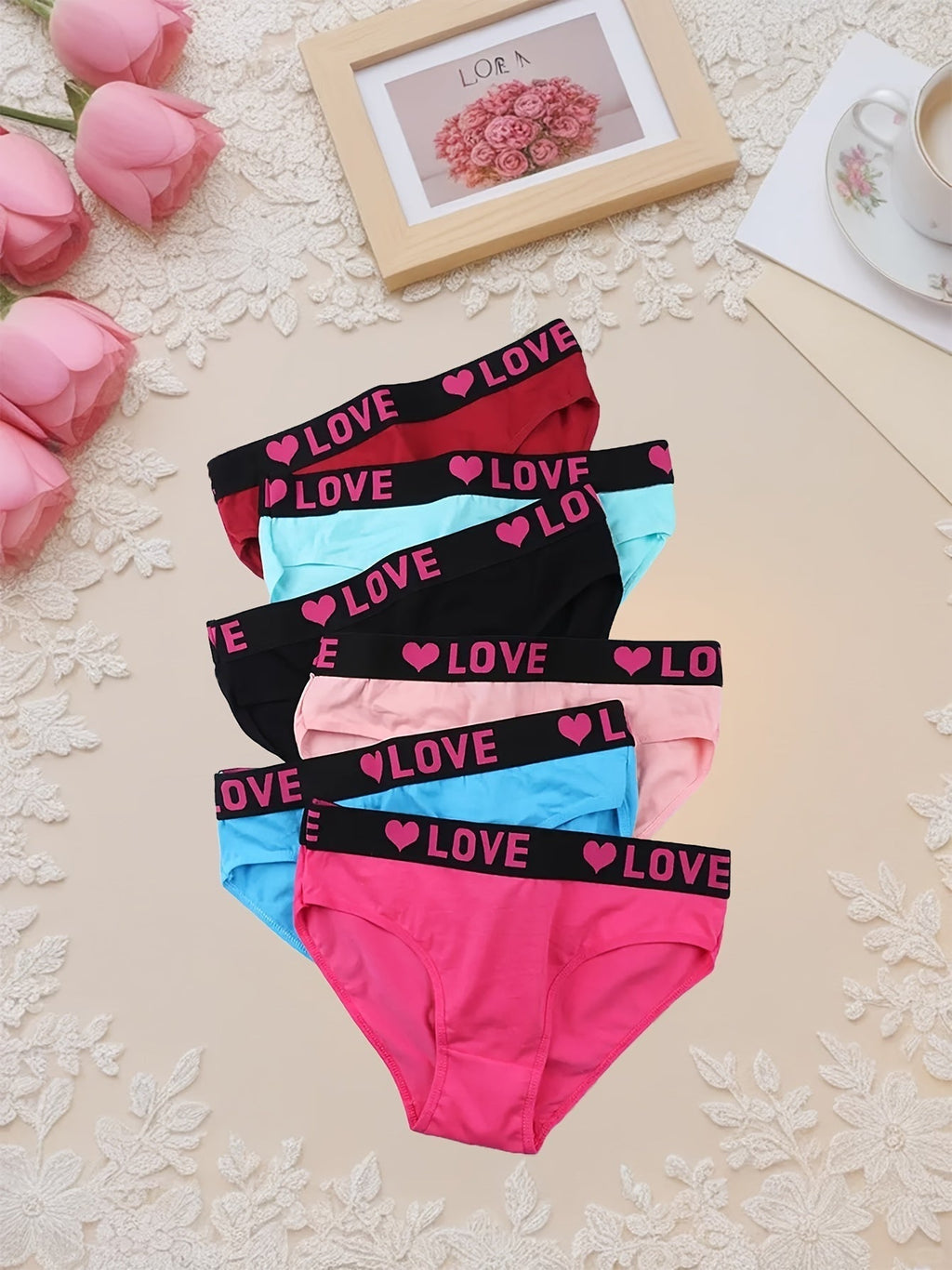 10-Pack Women's Cotton Panties Heart Print Briefs Wide Waistband Breathable Soft Underwear S-5XL Plus Size Ladies Multipack