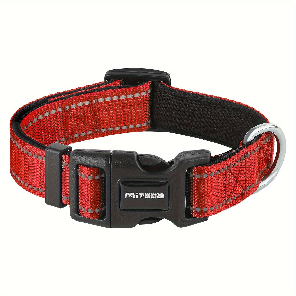 Reflective Neoprene Dog Collar with Comfort Padding - Adjustable Elastic Fit for Medium & Large Breed Dogs, Soft Padded Safety Collar for Training & Walking with High-Visibility Reflective Strip for Night Safety