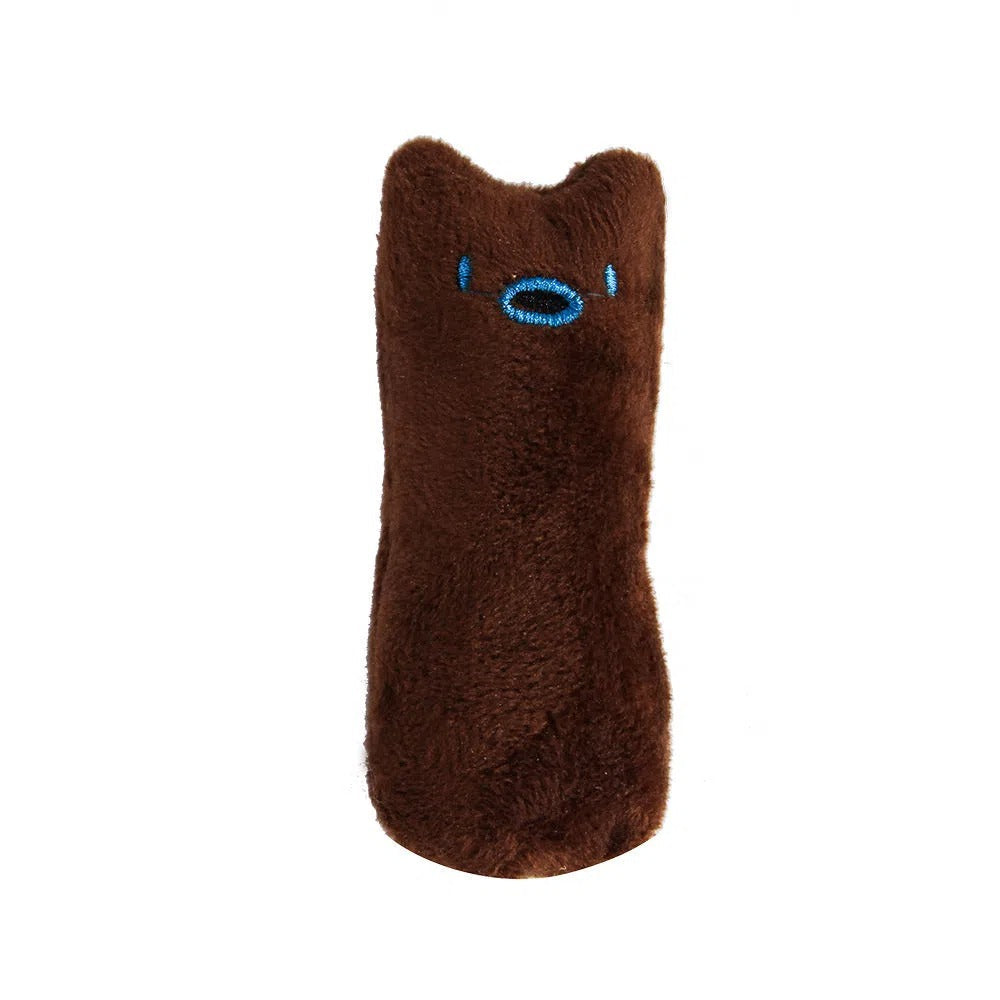 Cat Squeaky Plush Pillow Teaser Toy - Interactive Cat Design Stuffed Kicker Toy with Squeaker for Cats Kittens Solo Play Boredom Buster No Battery 6 Colors Green Yellow Pink Blue Coffee