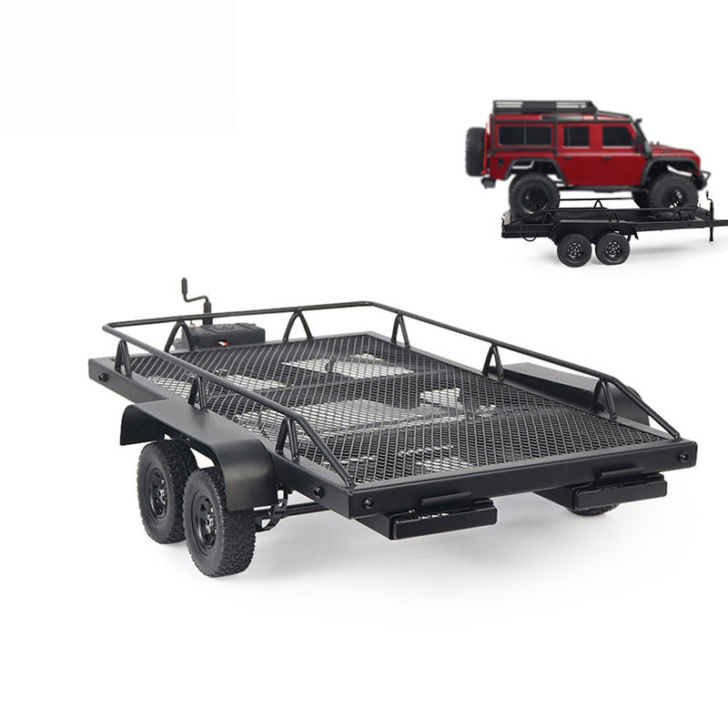 1/10 Scale Dual-Axle Metal Flatbed Trailer for RC Crawler – Compatible with TRX4 KM2 SCX10 RC4WD D90, 815mm Total Length, 50KG+ Load Capacity, Simulation RC Car Accessory