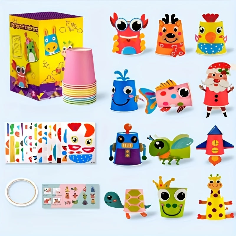Paper Cup Craft DIY Set 12pcs Kids Arts and Crafts Kit Creative Handmade Activity for Children Ages 3 and Up Fine Motor Skills Development Birthday Gift Holiday Craft Project Boys Girls