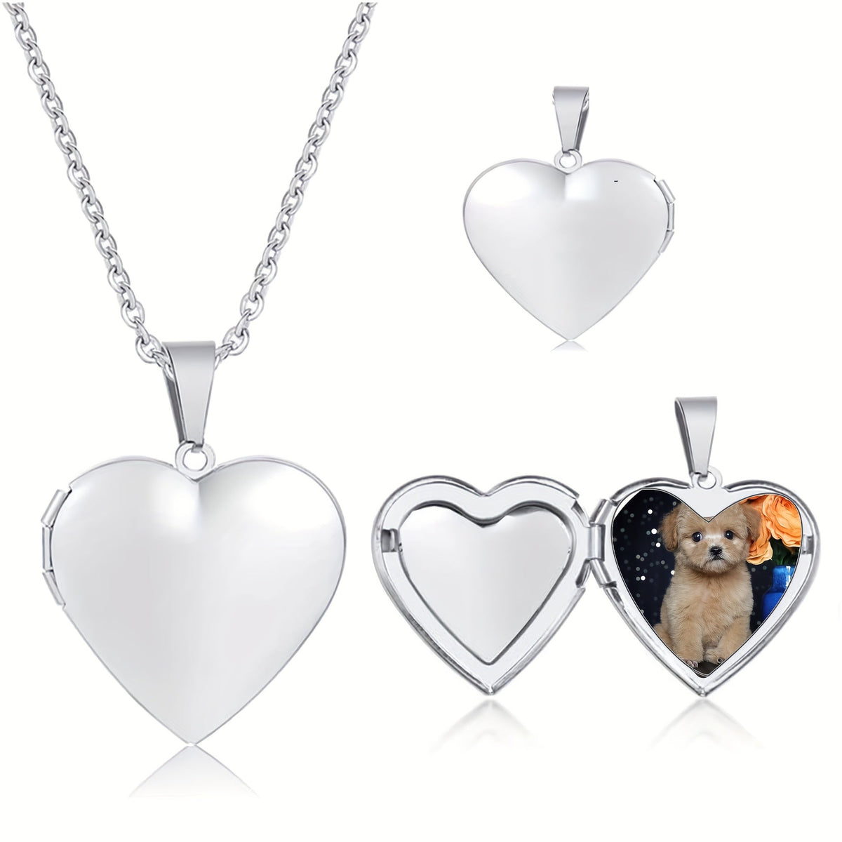 Custom Pet Photo Locket Necklace – Personalized Openable Heart Pendant with Dog & Cat Picture, Memorial Keepsake Jewelry & Sympathy Gift for Pet Loss