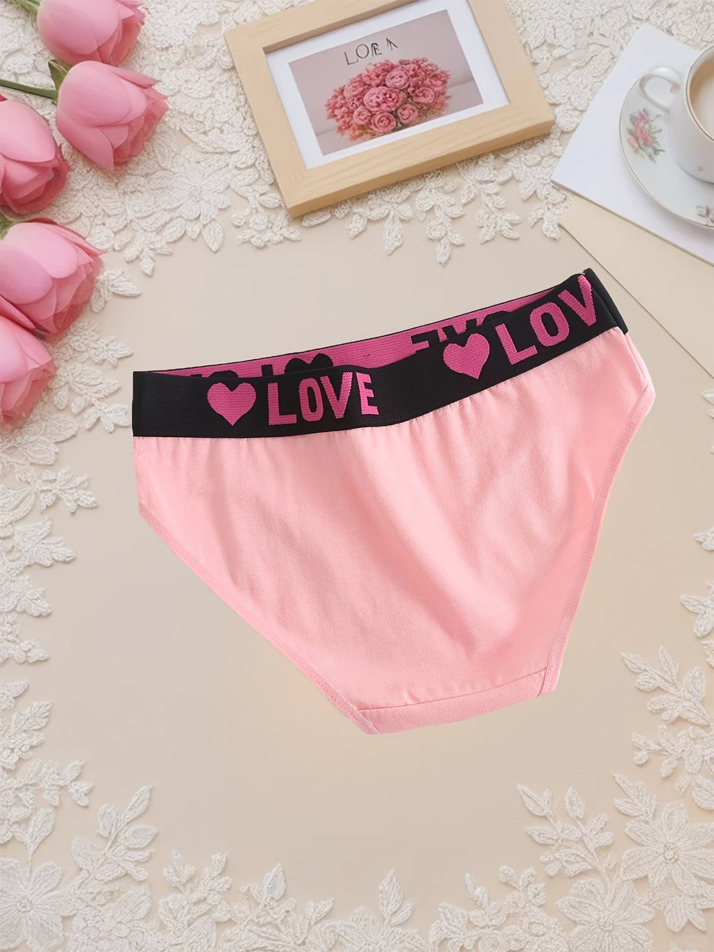 10-Pack Women's Cotton Panties Heart Print Briefs Wide Waistband Breathable Soft Underwear S-5XL Plus Size Ladies Multipack