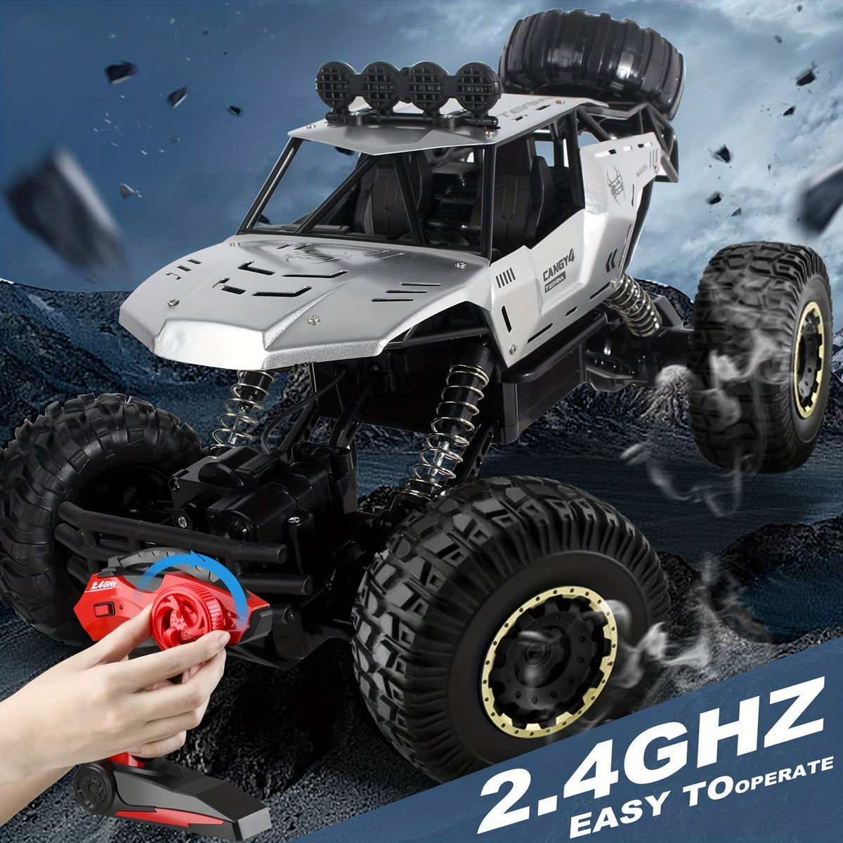 1:12 Scale RC Monster Truck with Metal Casing & LED Headlights – 2.4GHz Off-Road Remote Control Car, Large Tires, USB Rechargeable Battery, Durable All-Terrain Vehicle, Best Birthday Christmas Gift for Kids & Adults