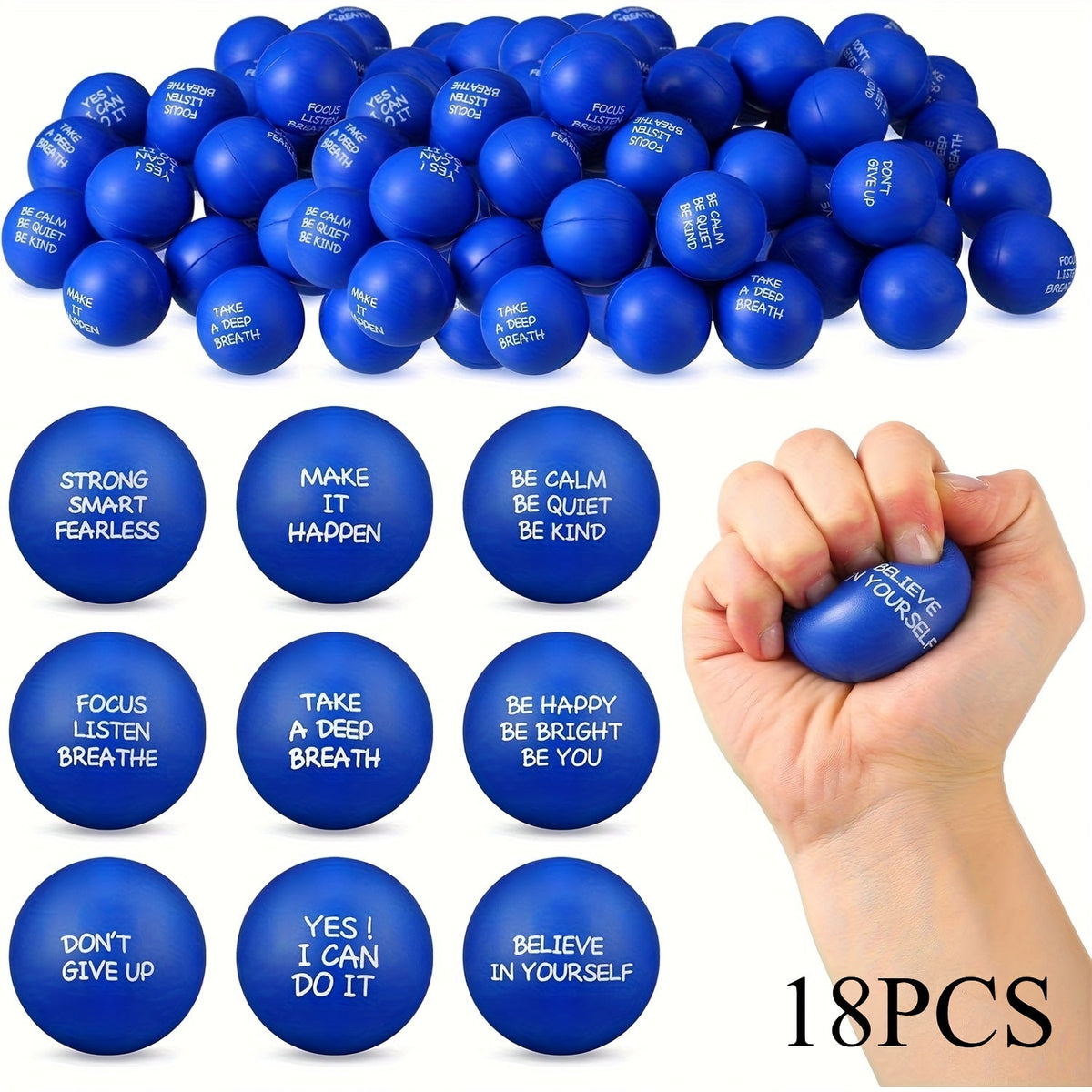 18 or 36 Pcs Mini Motivational Quote Squeeze Balls 1.6 Inch Stress Relief Squeezable Toys for Kids Classroom Incentive Prizes Party Favors Easter Spring Back to School Office Team Gifts Pink Red Blue Green Yellow